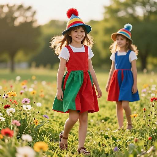 Joyful Girls in Sunny Meadow