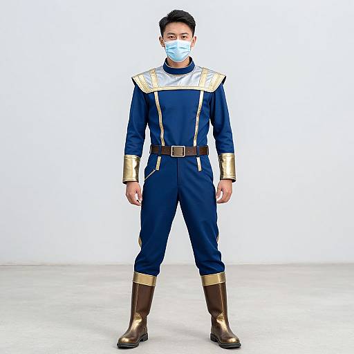 Man in Blue and Gold Costume
