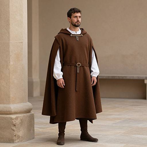 Medieval Man in Brown Cloak