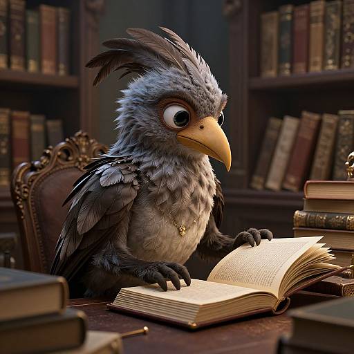 Elegant Aarakocra in Ancient Library