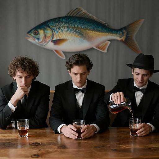 Mysterious Gathering at a Wooden Table