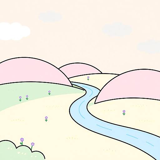 Minimalist Pastel Spring Meadow Scene