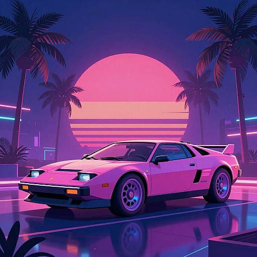 Retro Futuristic Sports Cars in Neon Lights