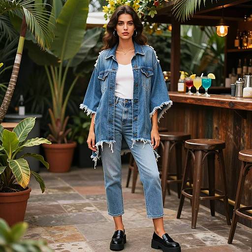 Sexy Comic-Style Woman in Denim Poncho