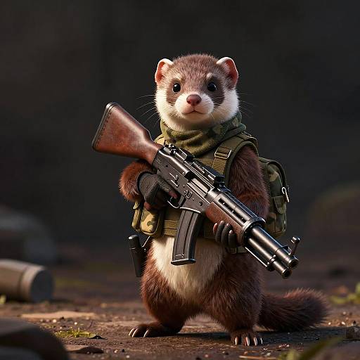 Anthropomorphic Stoat Soldier with Rifle