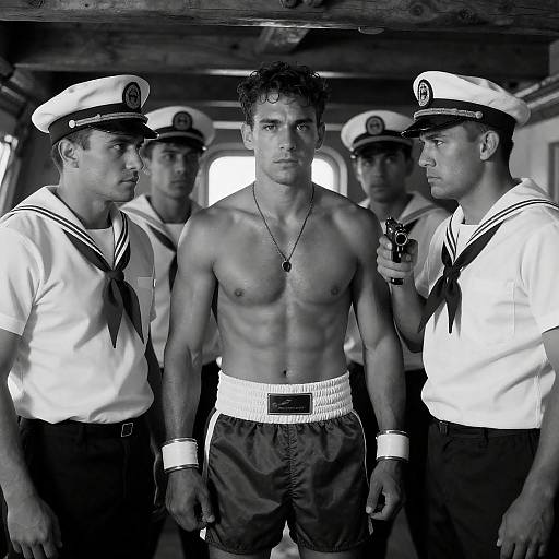 Dramatic Shipboard Duel in Black-and-White