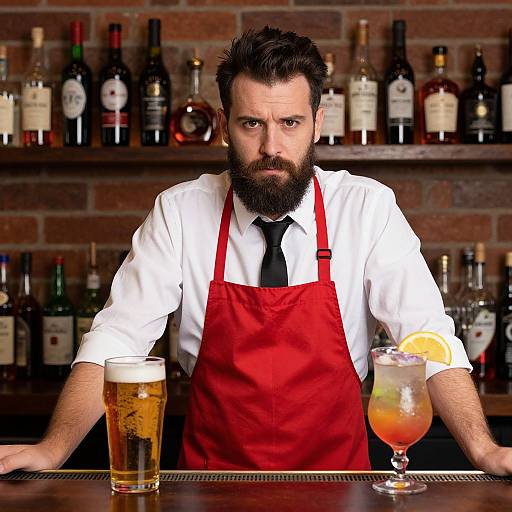 Bearded Bartender Behind Bar
