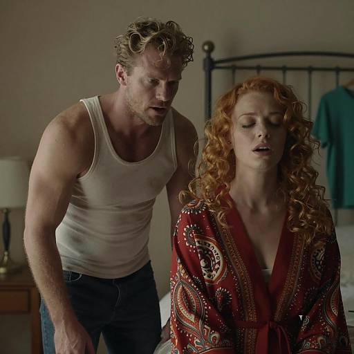 Man and Woman in Dimly Lit Room