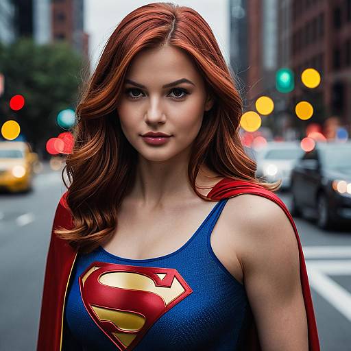 Red-Haired Superhero Woman in Urban Setting
