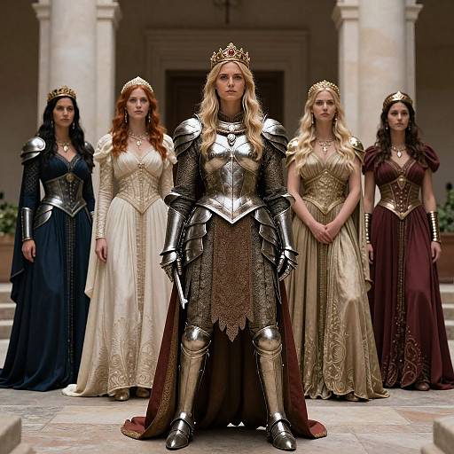 Armored Goddess Crowned in Courtyard