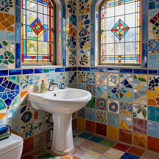 Artistic Bathroom with Mosaic Tiles