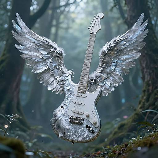 Winged Electric Guitar in Mystic Forest