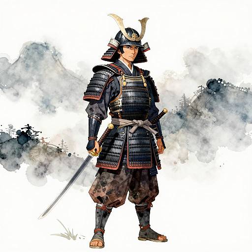 Profile Samurai in Black Armor Illustration