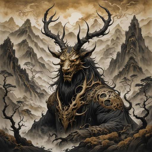 Monstrous Creature in Ominous Landscape