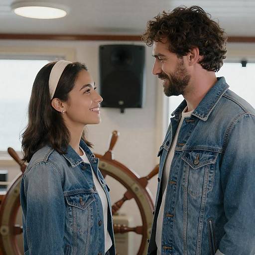 Smiling Couple in a Ship's Cabin