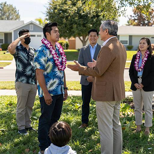 Suburban Gathering with Hawaiian Leis