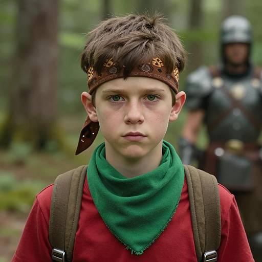 Young Boy in Adventure Costume in Forest