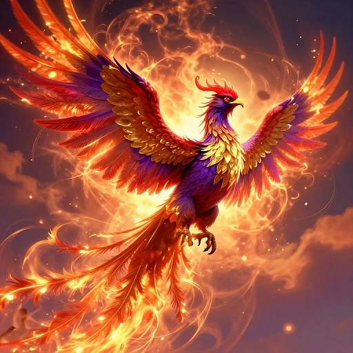 Mythical Phoenix in Fiery Flight