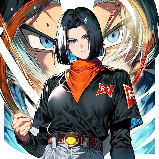 Illustration of Android 17, dragon ball in the style of Irohara mitabi