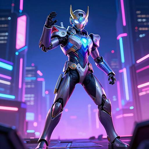 Futuristic Cybernetic Warrior in Neon City