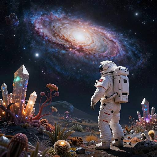 Lone Astronaut Gazing at Galaxy