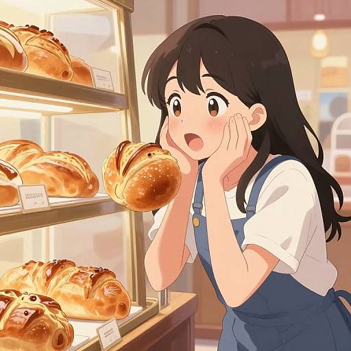 Anime Girl Amazed by Fresh Bread