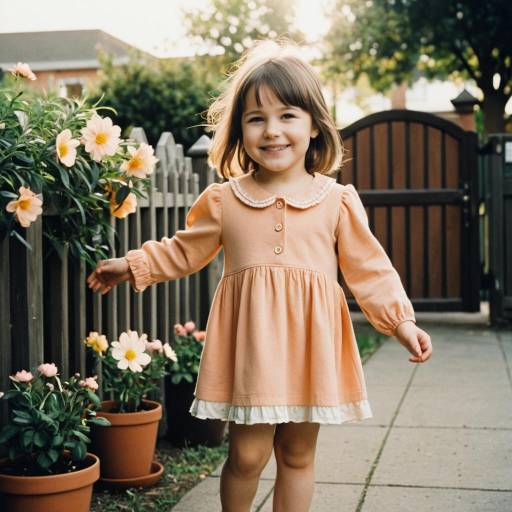 Smiling Toddler Girl in Peach Dress Outdoors