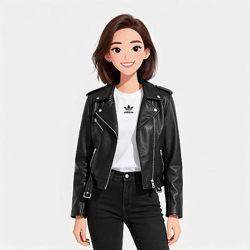 Smiling Woman in Streetwear and Leather Jacket