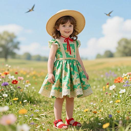 Joyful Girl in Floral Dress Outdoors
