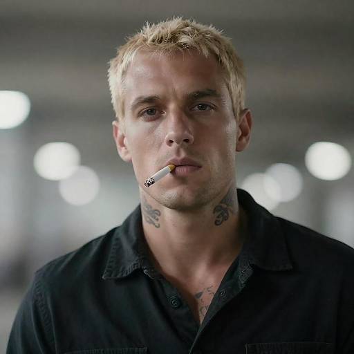 Blonde Man with Tattoos and Cigarette