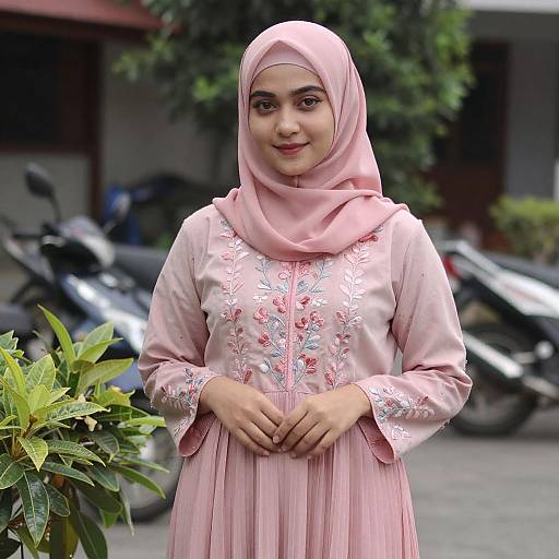 Young Woman in Pink Hijab Outdoors