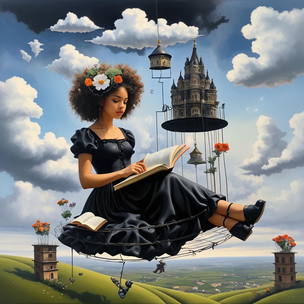 Surreal Girl Reading in the Clouds