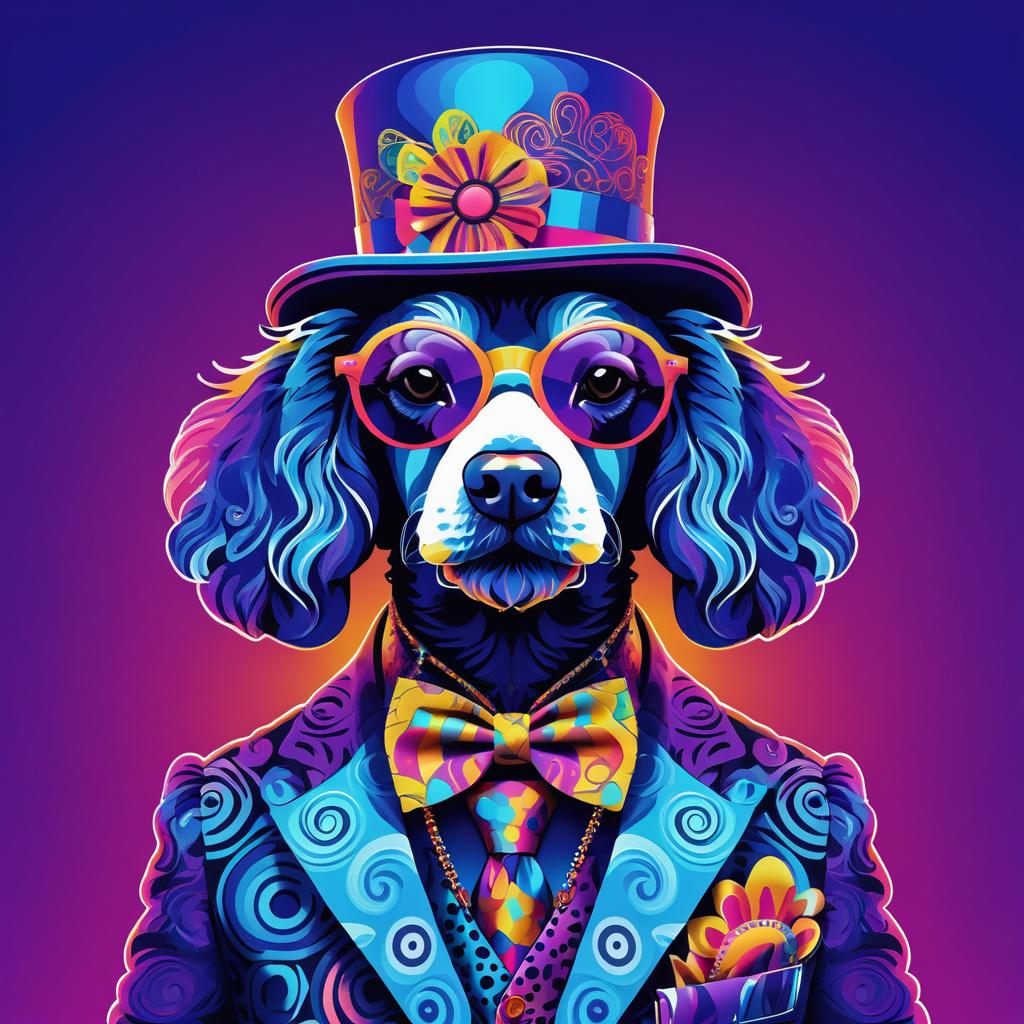 Psychedelic Poodle in Vibrant Attire