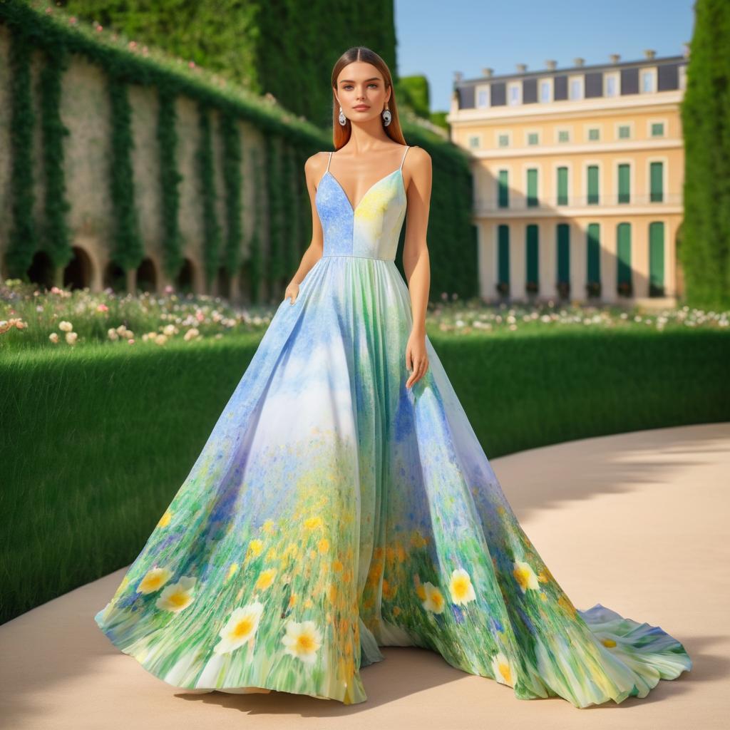 Elegant Woman in Monet-Inspired Fashion