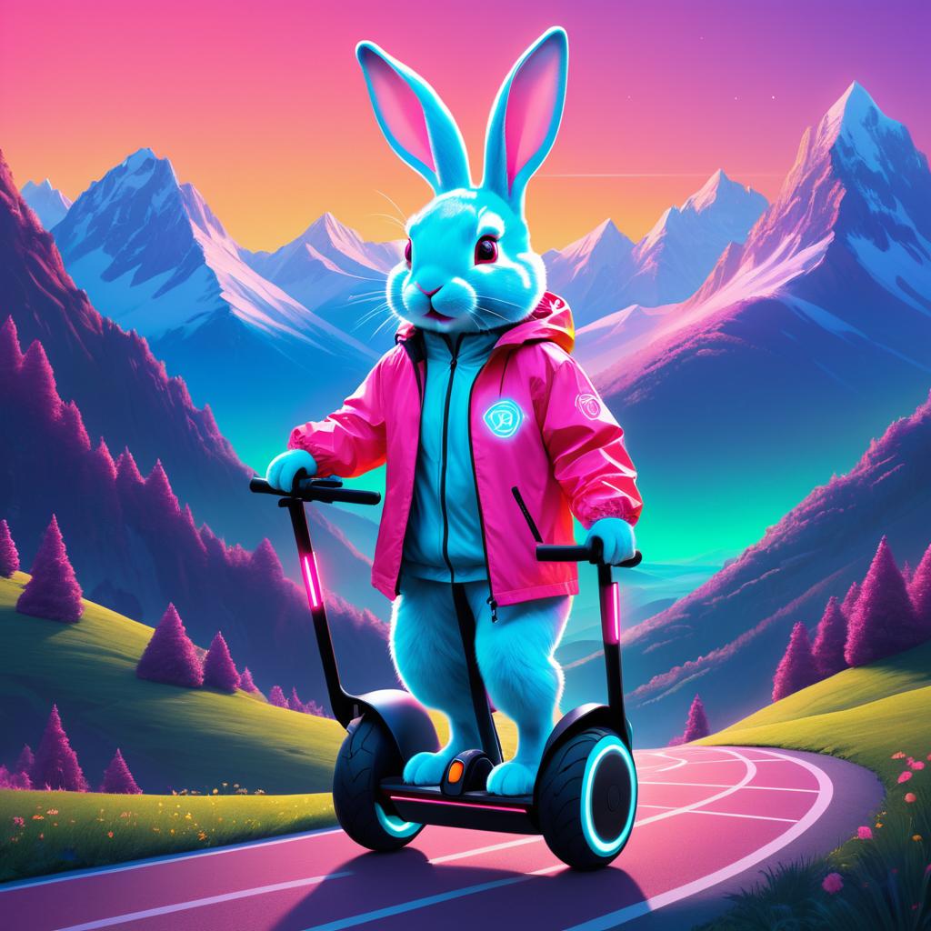 Stylish Rabbit on Segway in Mountains