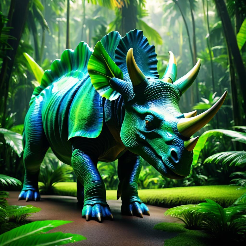 Robotic Triceratops in Tropical Rainforest