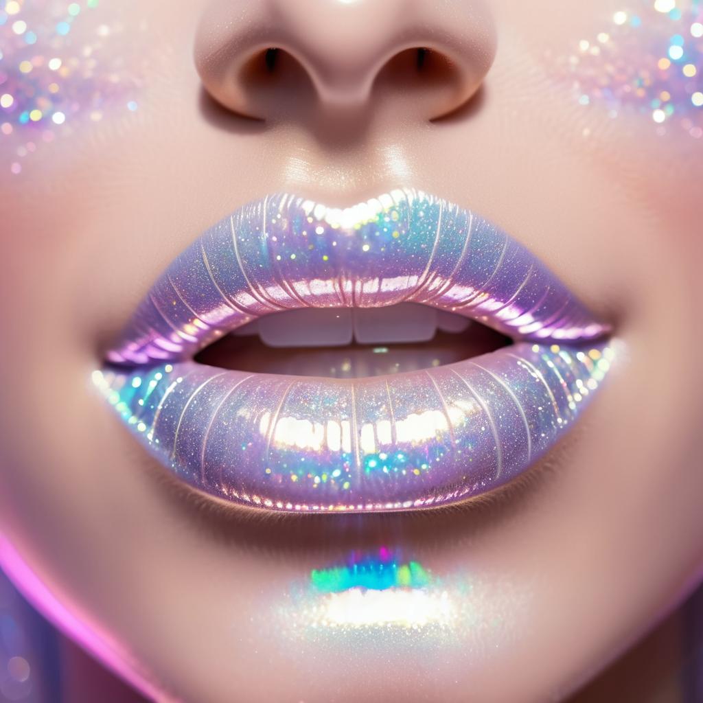 Glamorous Holographic Lips Close-Up