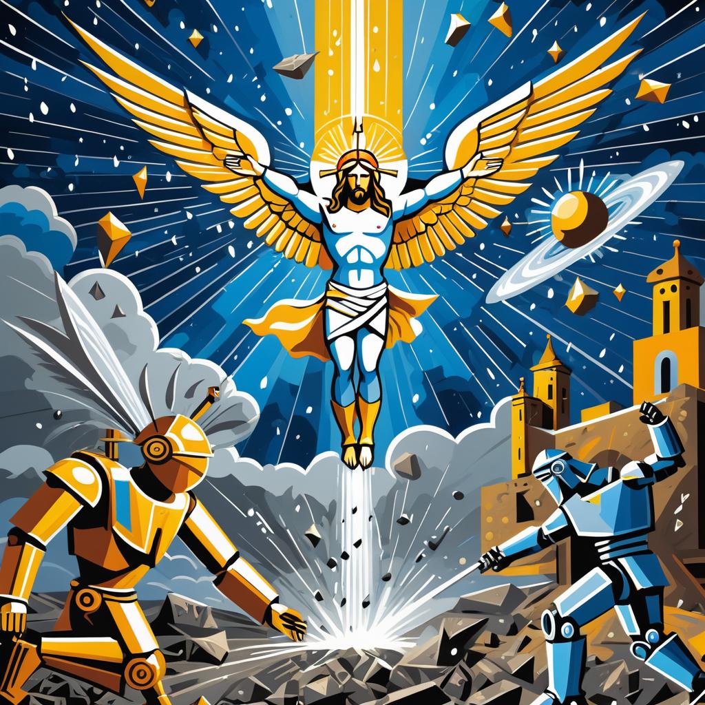 Picasso Style Jesus vs Robots Artwork