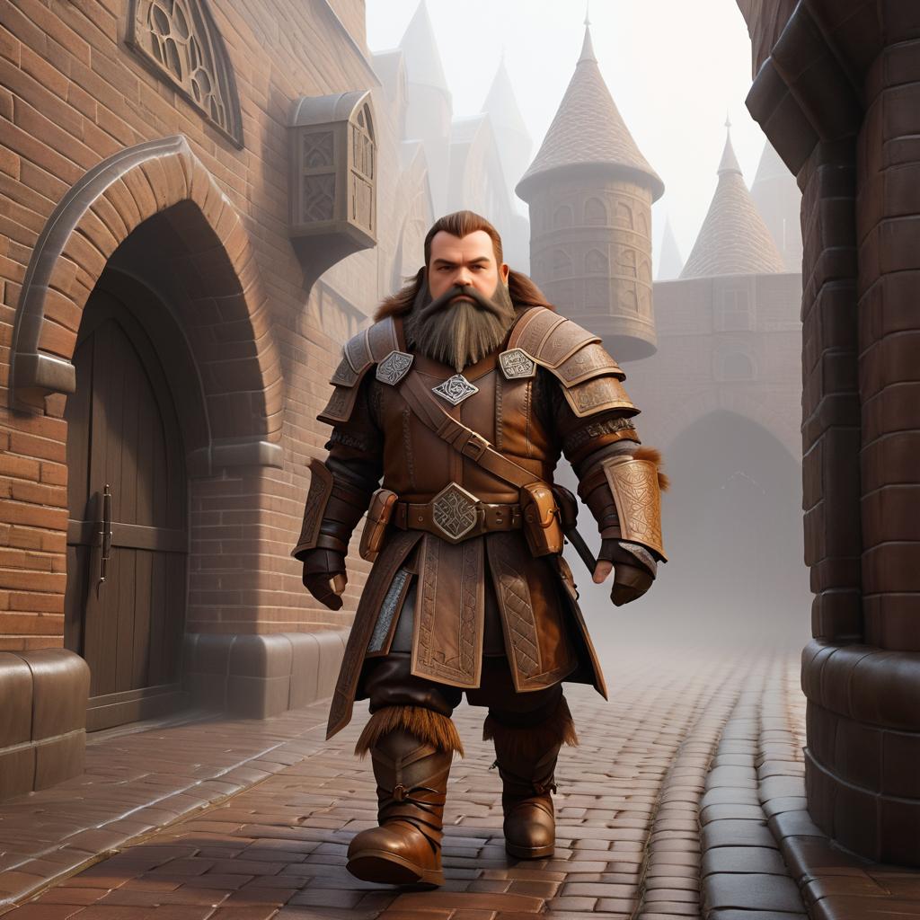 Realistic Dwarf in Foggy Town Scene