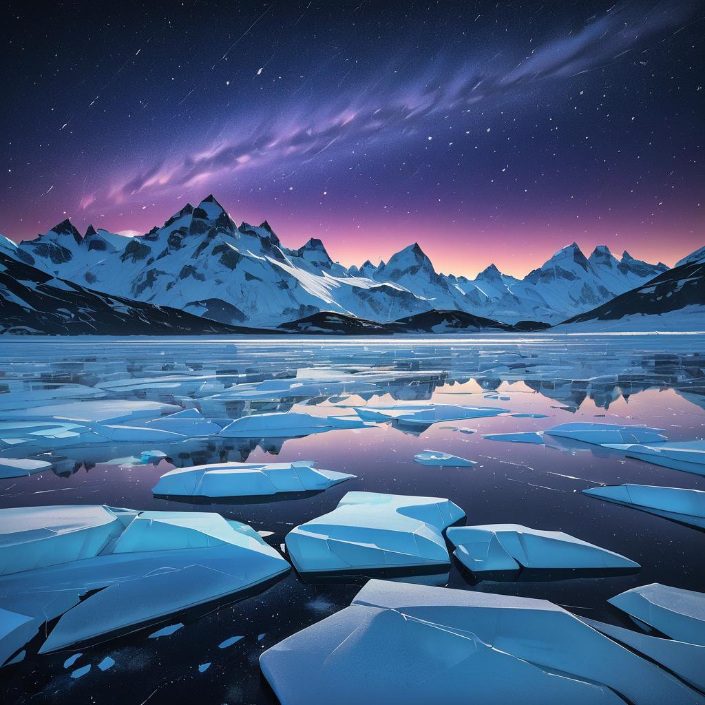 Vibrant Icy Wasteland Under Bright Stars