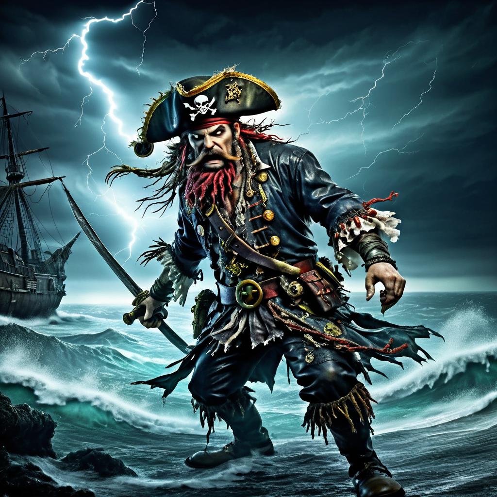 Stormy Seascape with Zombie Pirate