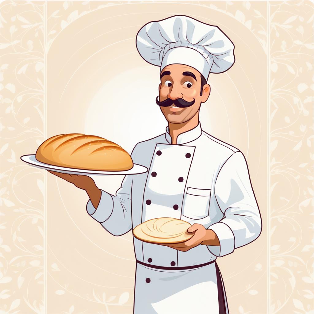 Cheerful Cartoon Chef with Fresh Bread