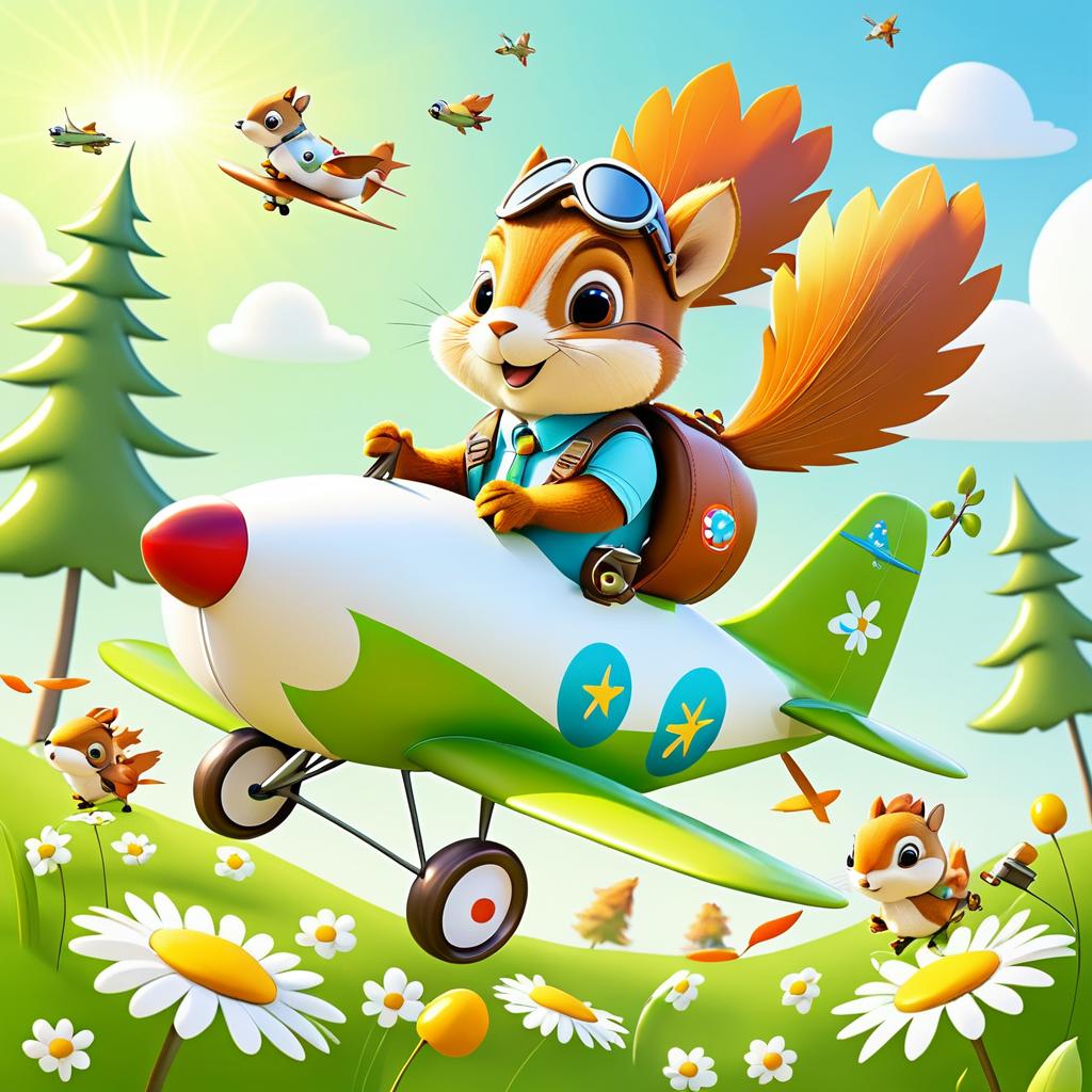 Brave Squirrel's Joyful Airplane Adventure