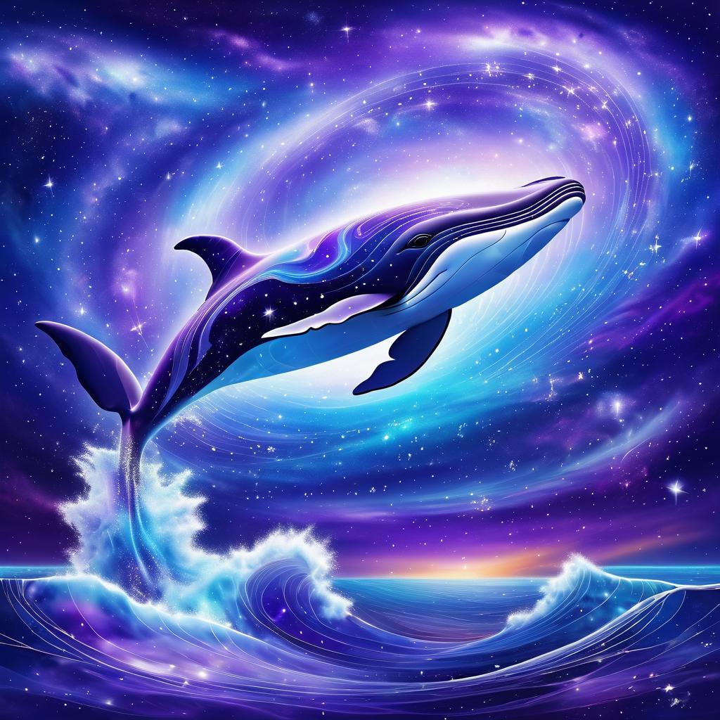 Whale Swimming in a Cosmic Night Sky