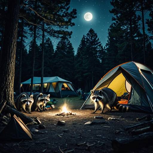 Raccoons at Nighttime Campsite