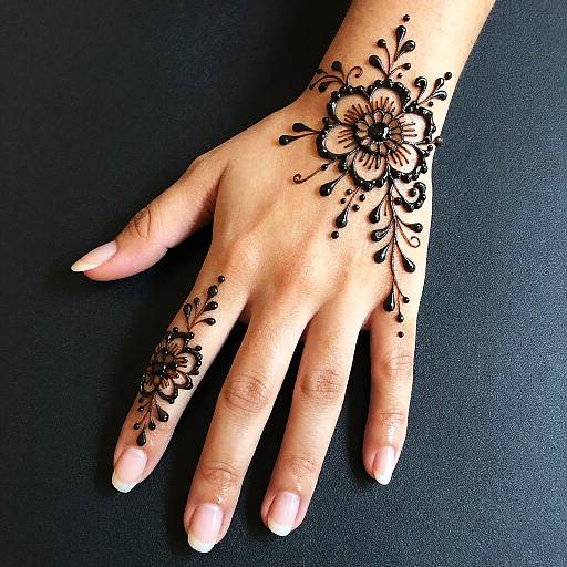Intricate Black Henna Floral Hand