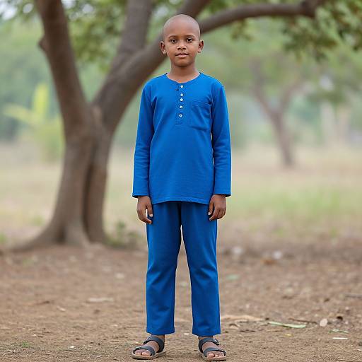 Blue Outfit Bald Male Outdoors