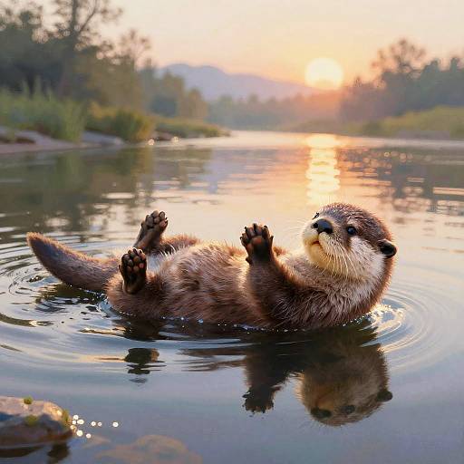 Playful Baby Otter at Sunrise
