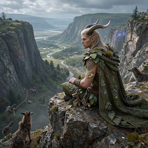 Tiefling Druid Overlooking Mystical Valley