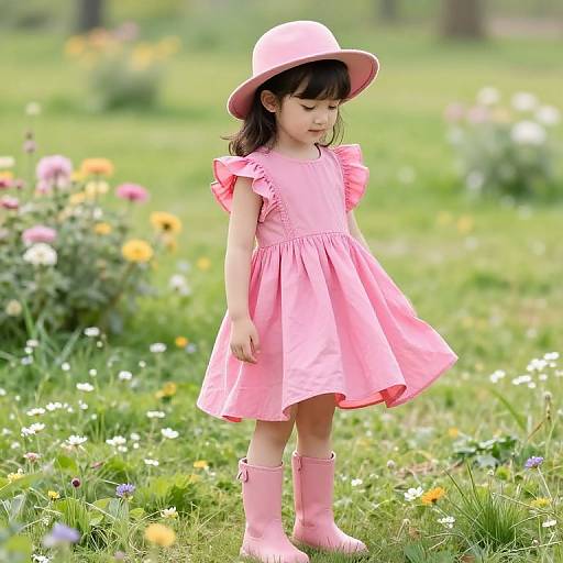 Young Girl in Pink Dress Meadow